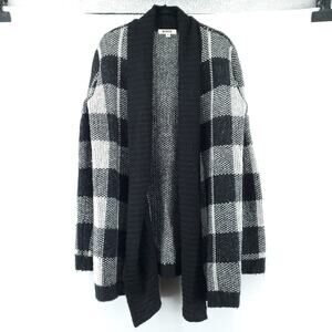 Bb Dakota Classic Black White Buffalo Check Open Front Collar Coatigan Duster M